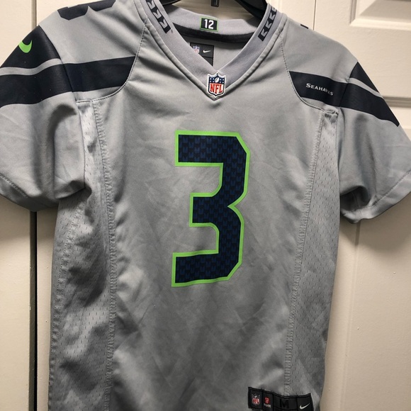 Nike On Field NFL Seattle Seahawks #3 Wilson Youth Boy's Gray Football Jersey - Picture 4 of 15
